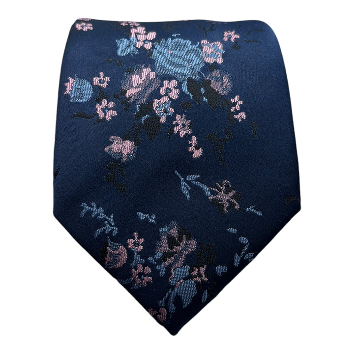 Blush Pink Floral Navy Tie & Pocket Square