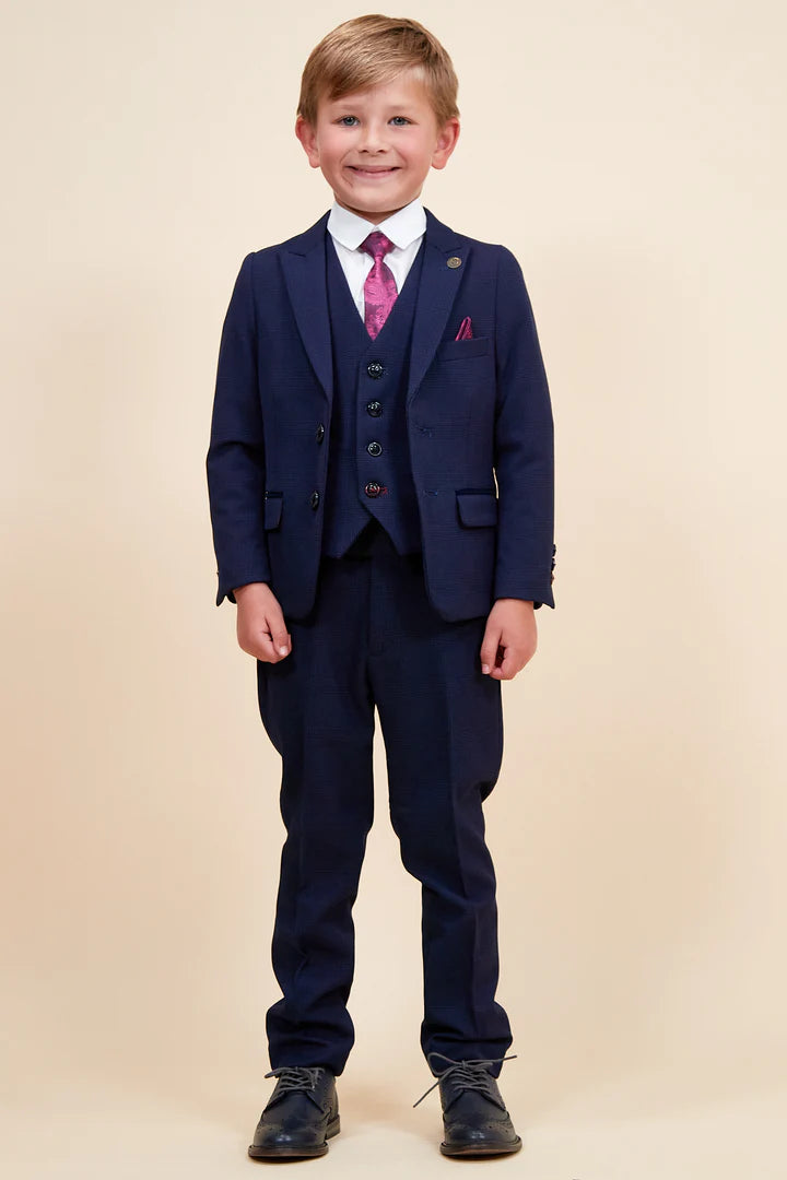 Bromley Children's Navy Check Print Three Piece Suit