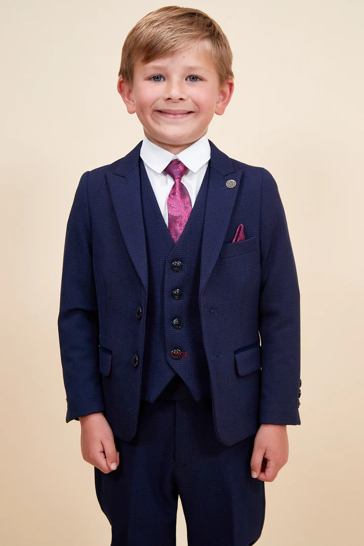 Bromley Children's Navy Check Print Three Piece Suit