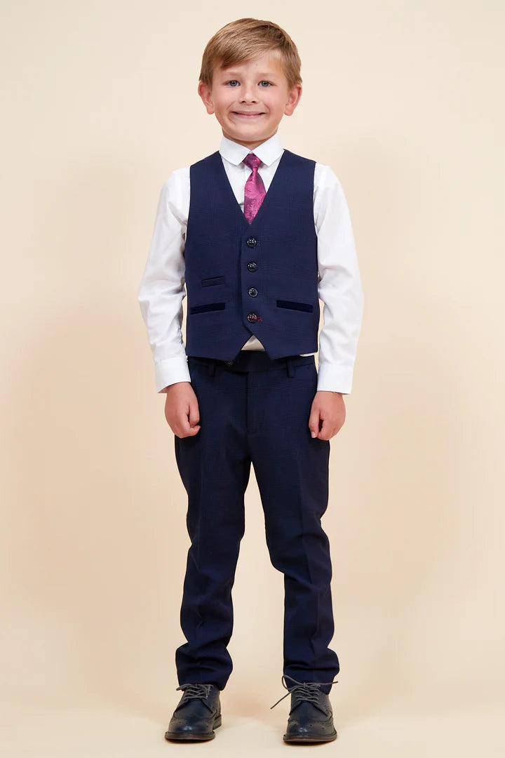 Bromley Children's Navy Check Print Three Piece Suit