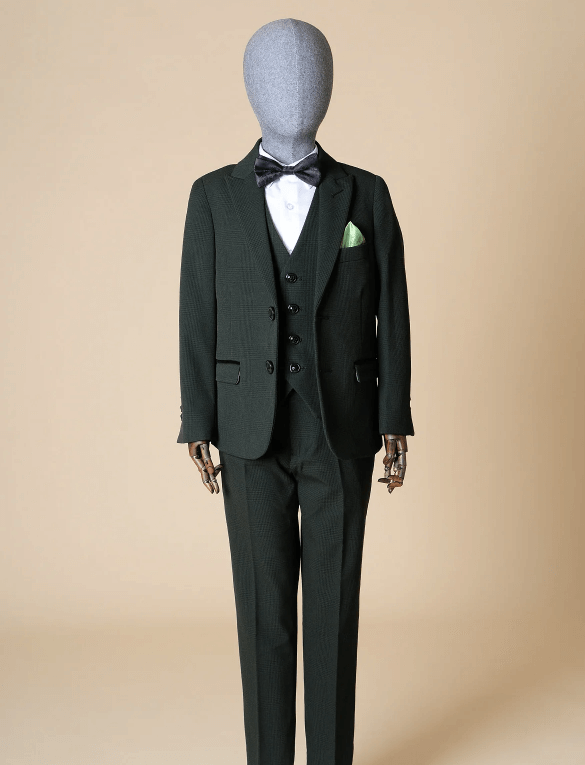 Bromley Children's Olive Check Print Three Piece Suit