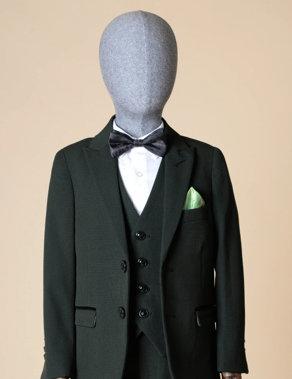Bromley Children's Olive Check Print Three Piece Suit