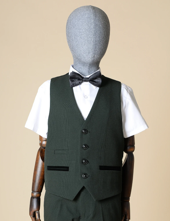 Bromley Children's Olive Check Print Three Piece Suit