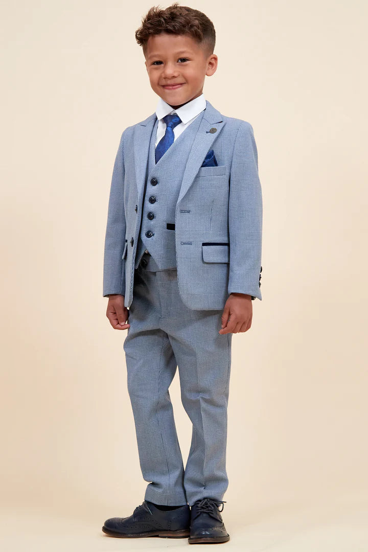 Bromley Children's Sky Blue Check Print Three Piece Suit