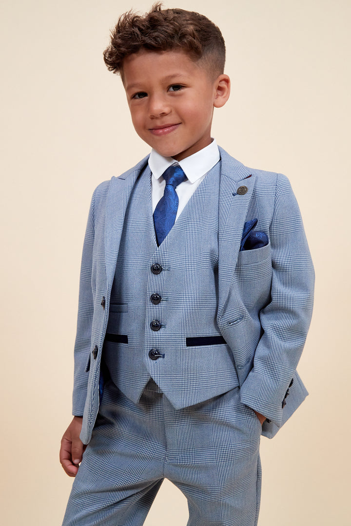 Bromley Children's Sky Blue Check Print Three Piece Suit