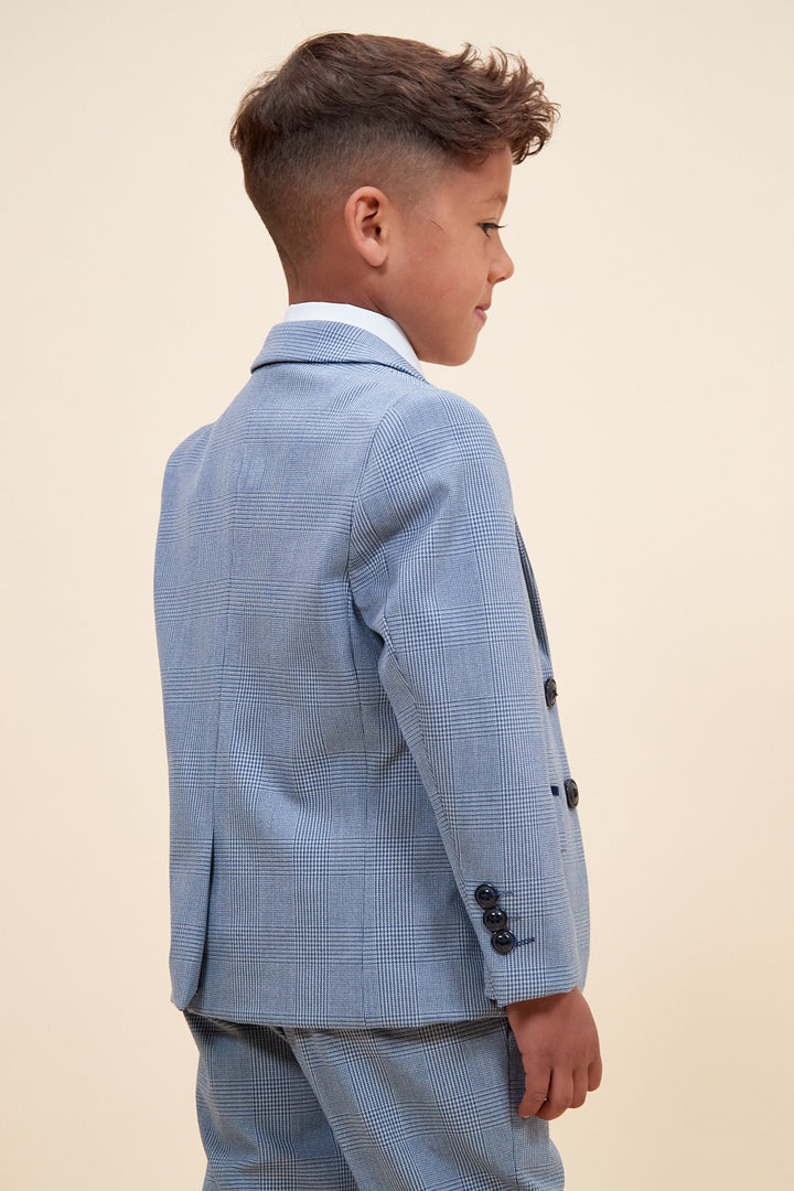 Bromley Children's Sky Blue Check Print Three Piece Suit