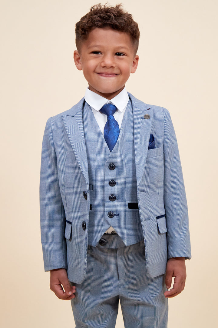 Bromley Children's Sky Blue Check Print Three Piece Suit