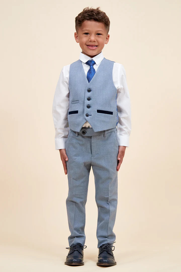 Bromley Children's Sky Blue Check Print Three Piece Suit
