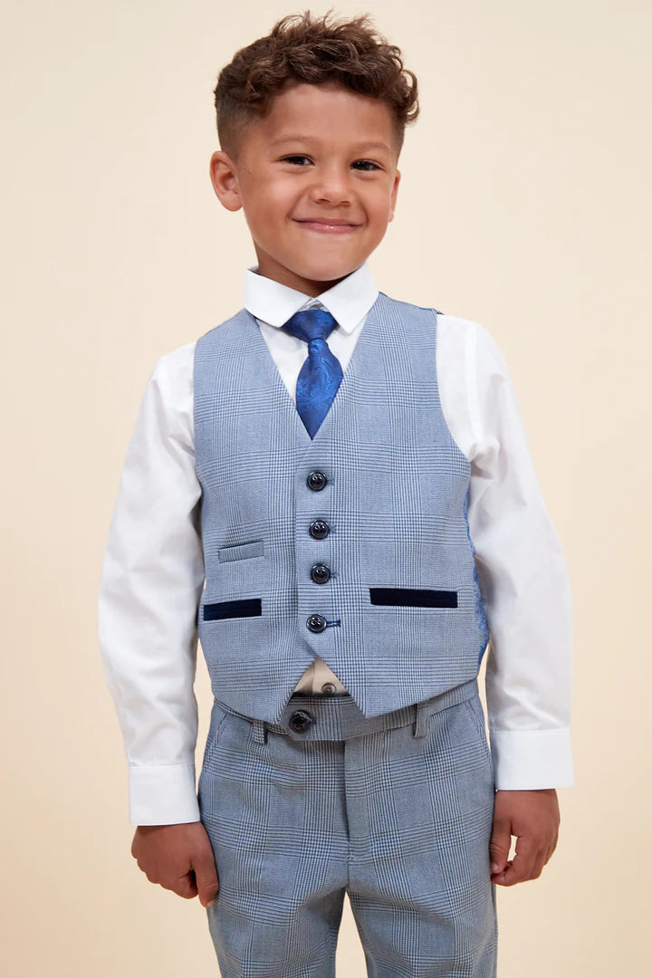 Bromley Children's Sky Blue Check Print Three Piece Suit