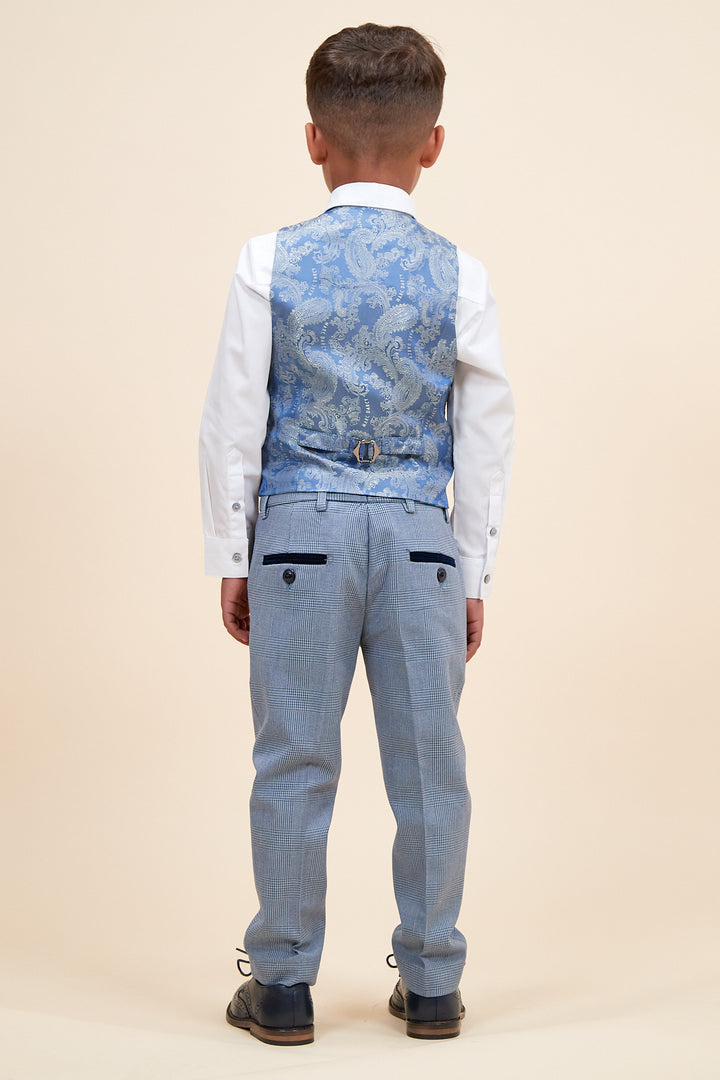 Bromley Children's Sky Blue Check Print Three Piece Suit