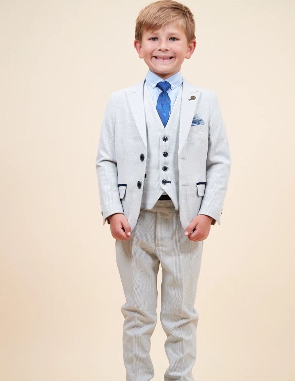 Bromley Children's Stone Check Print Three Piece Suit