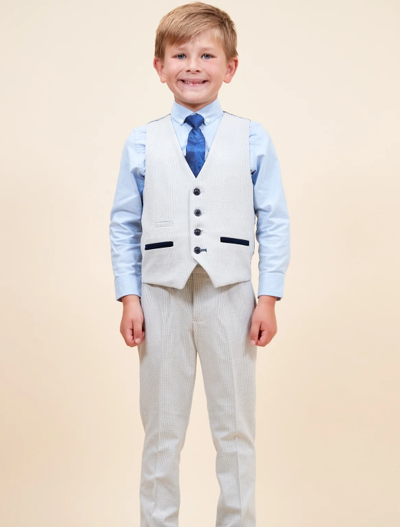 Bromley Children's Stone Check Print Three Piece Suit