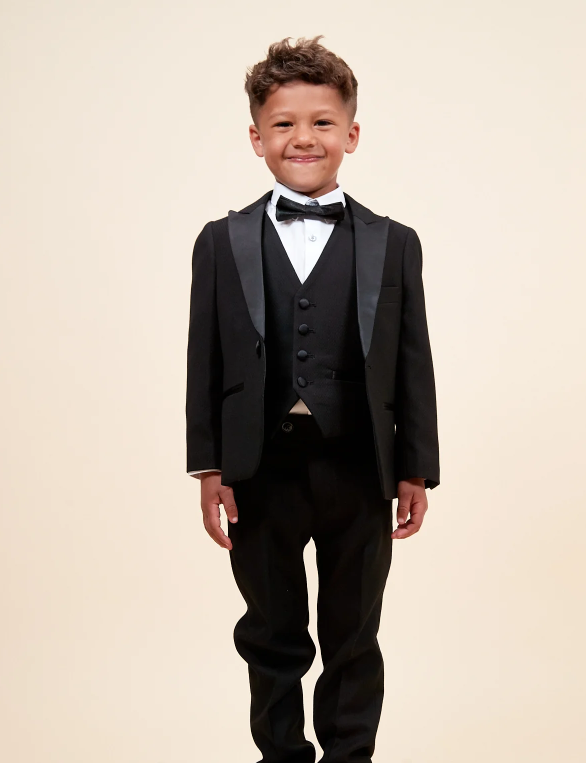 Dalton Children's Black Tux Lapel Diamond Three Piece Suit