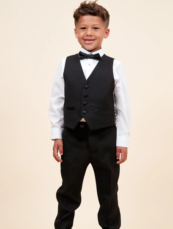 Dalton Children's Black Tux Lapel Diamond Three Piece Suit