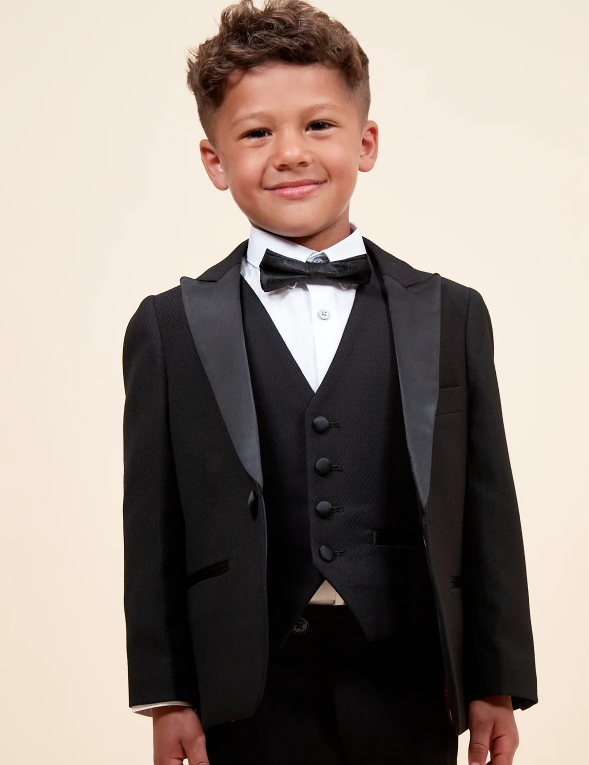 Dalton Children's Black Tux Lapel Diamond Three Piece Suit