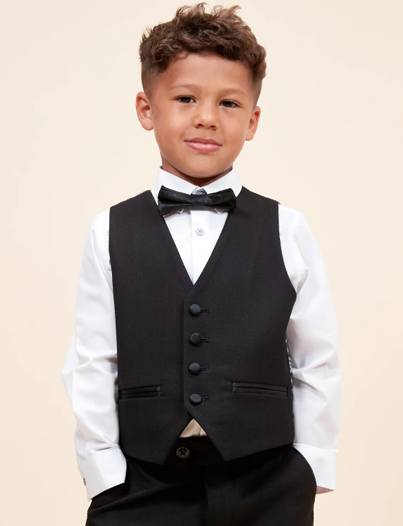 Dalton Children's Black Tux Lapel Diamond Three Piece Suit
