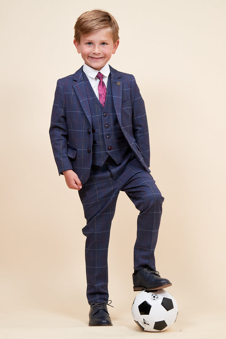 Drake Children's Navy Check Print Three Piece Suit