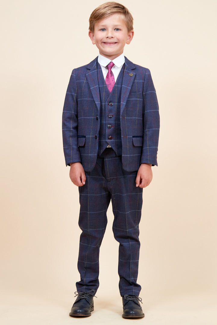 Drake Children's Navy Check Print Three Piece Suit
