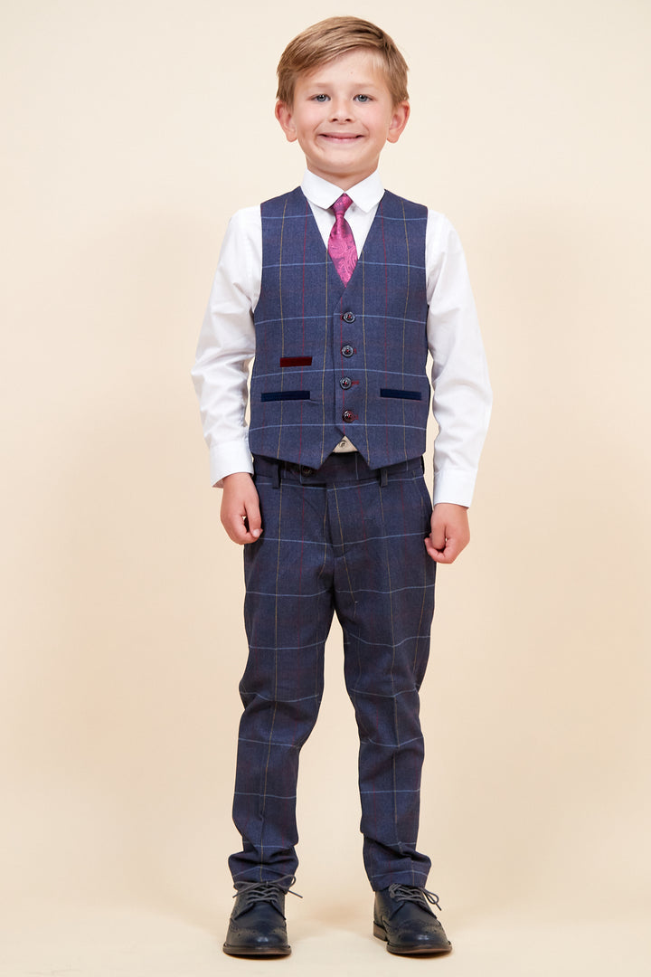 Drake Children's Navy Check Print Three Piece Suit