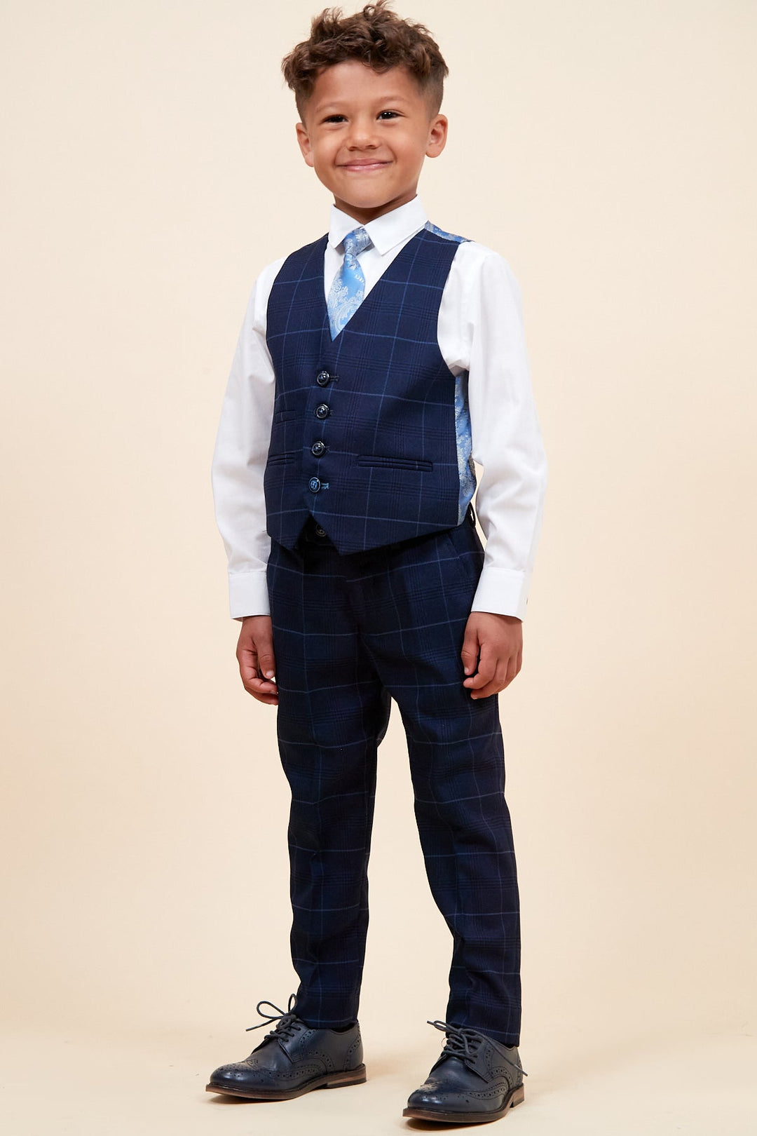 Edinson Children's Navy Sky Check Print Three Piece Suit