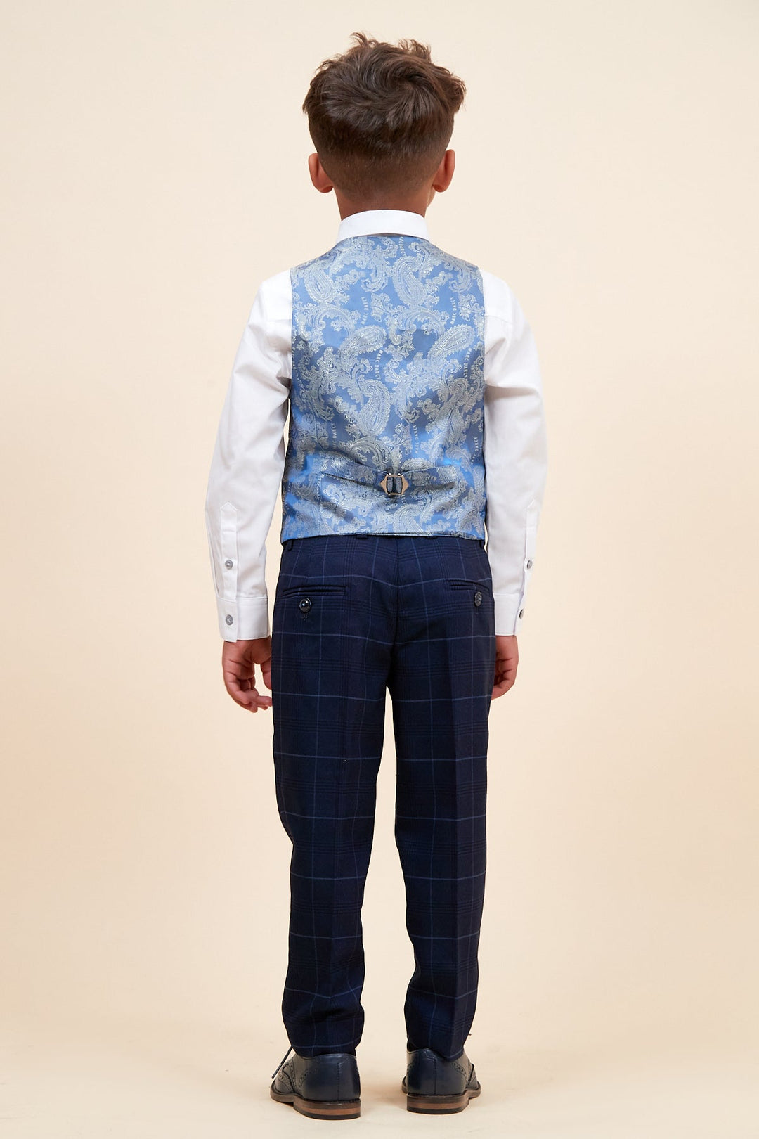 Edinson Children's Navy Sky Check Print Three Piece Suit
