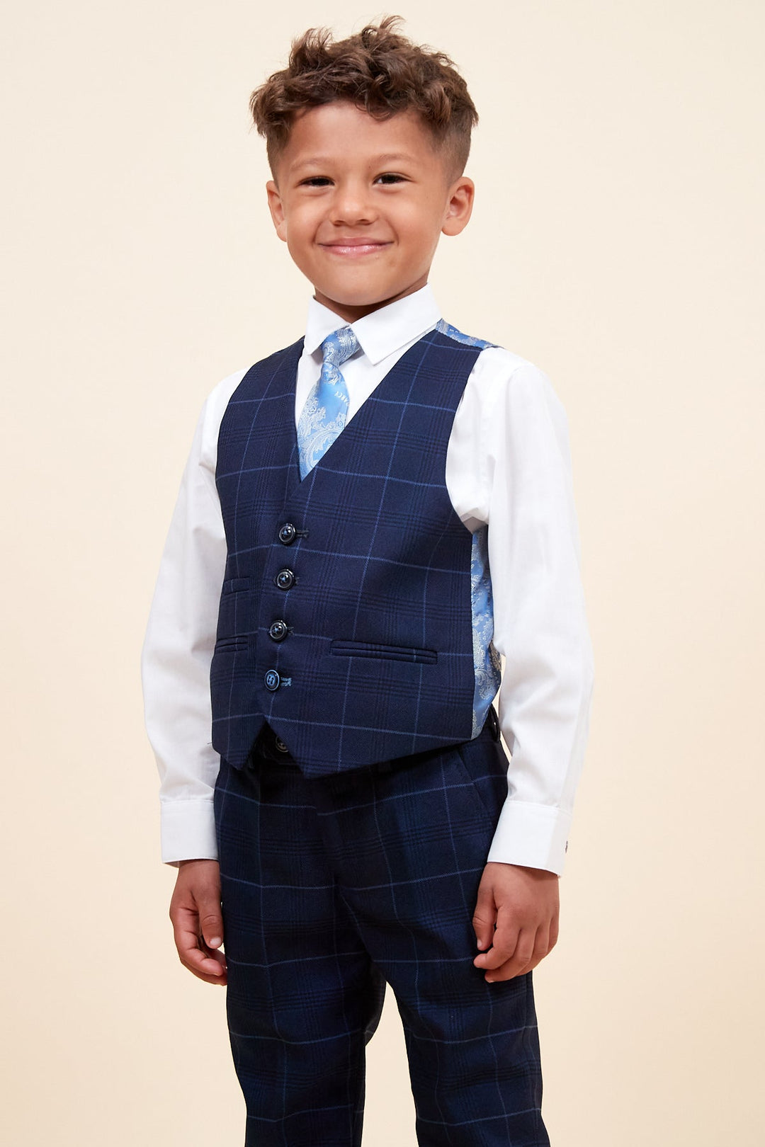 Edinson Children's Navy Sky Check Print Three Piece Suit