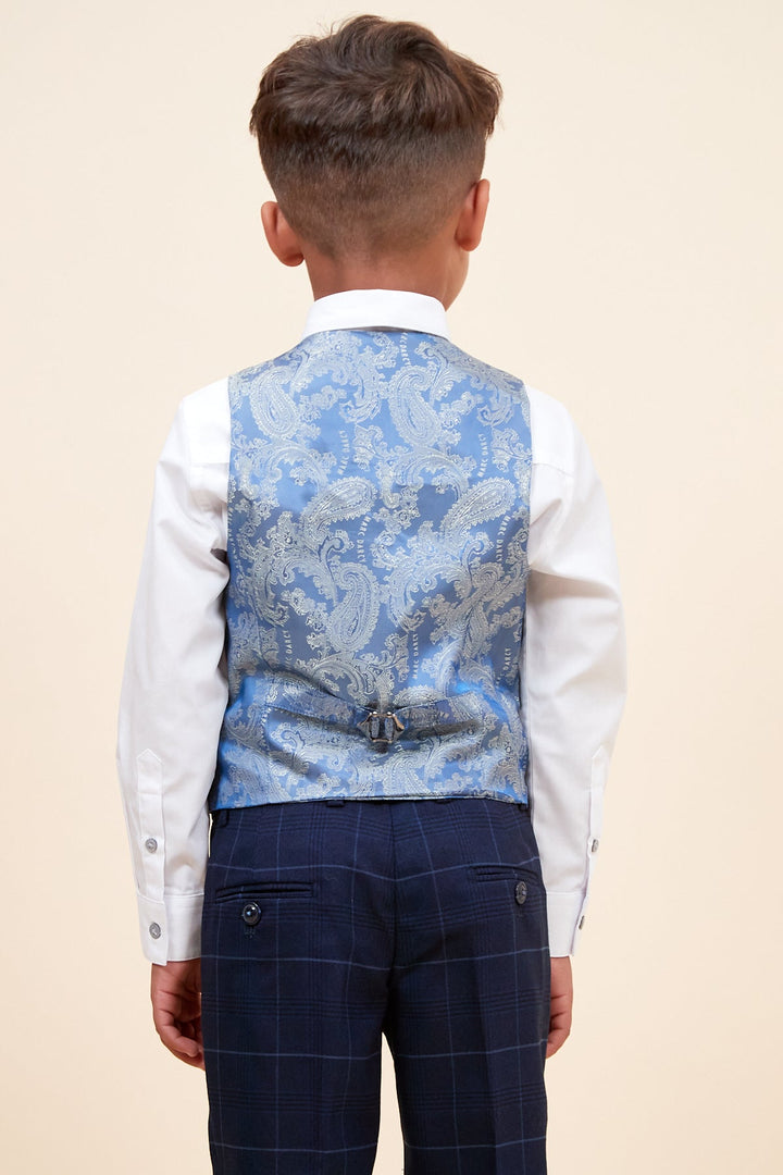 Edinson Children's Navy Sky Check Print Three Piece Suit