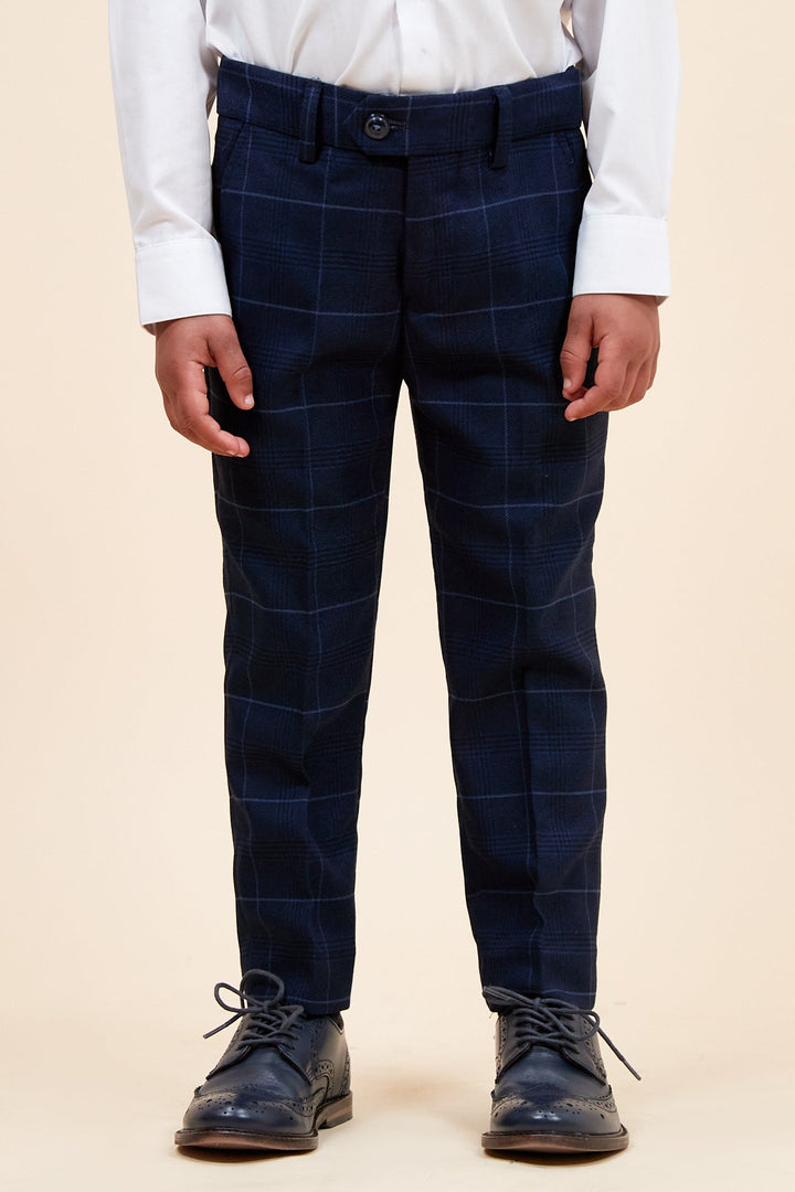 Edinson Children's Navy Sky Check Print Three Piece Suit