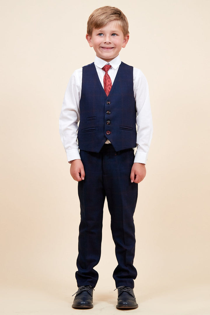 Edinson Children's Navy Wine Check Print Three Piece Suit