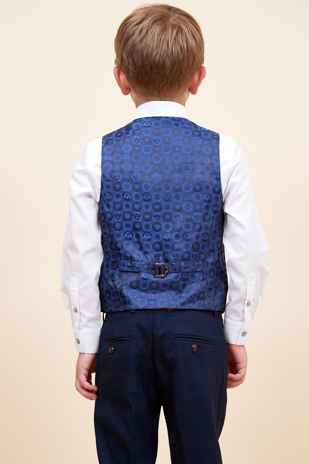 Edinson Children's Navy Wine Check Print Three Piece Suit
