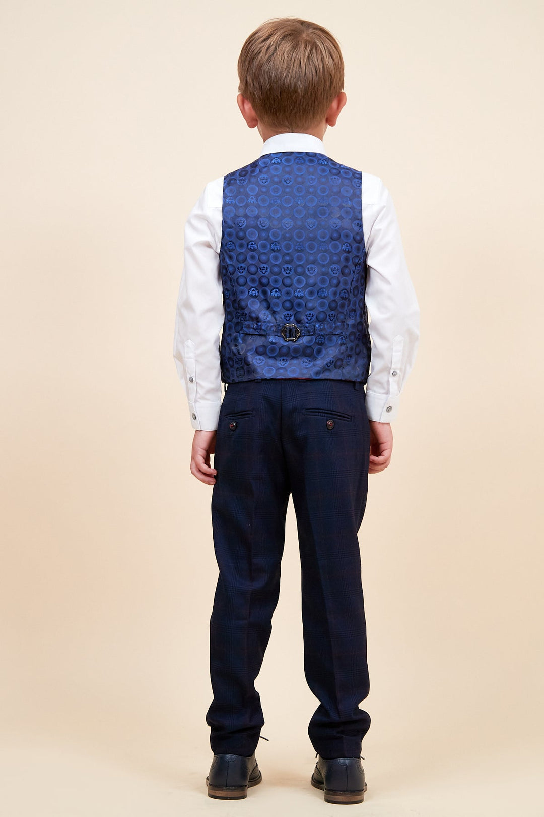 Edinson Children's Navy Wine Check Print Three Piece Suit