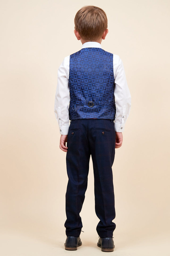 Edinson Children's Navy Wine Check Print Three Piece Suit