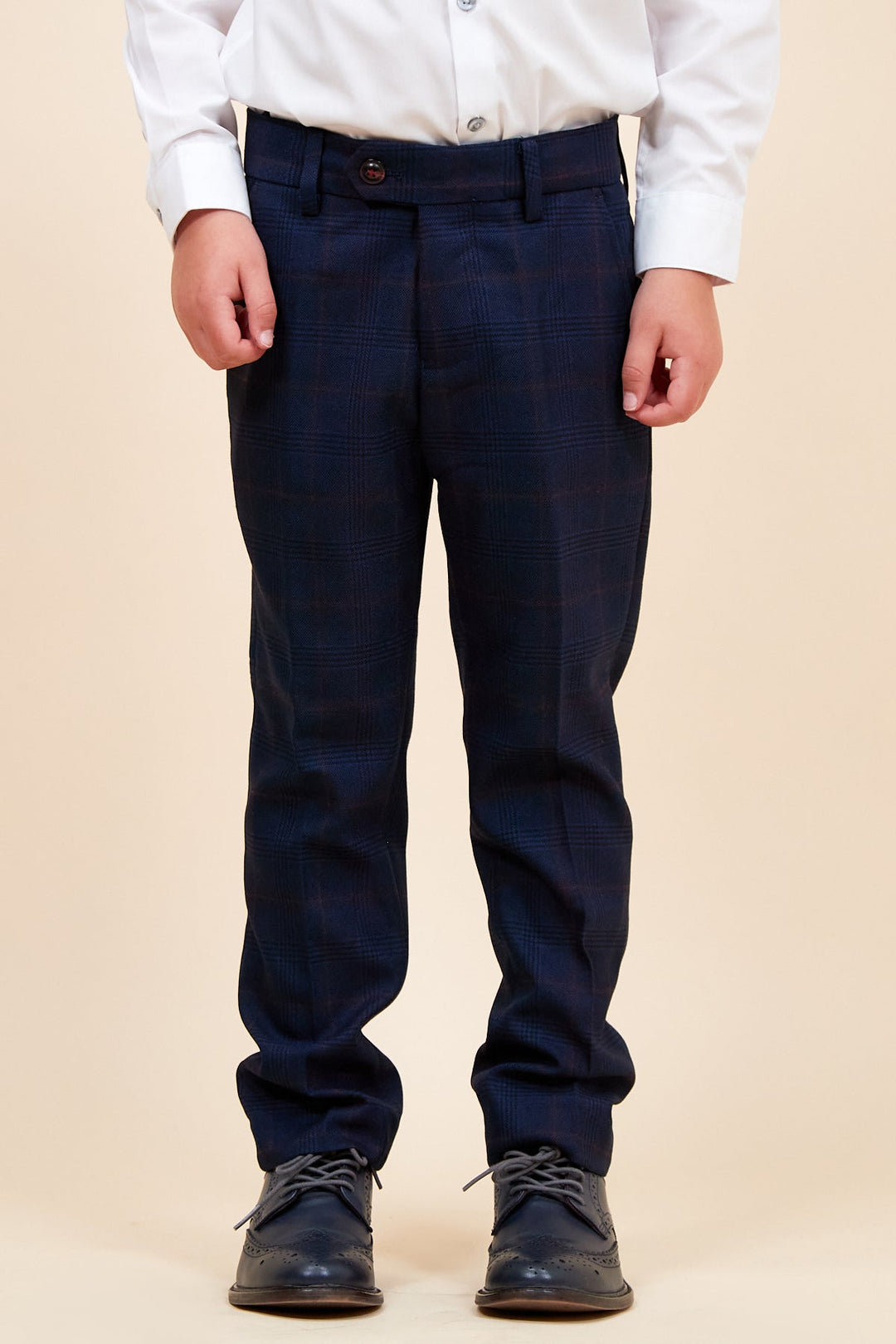 Edinson Children's Navy Wine Check Print Three Piece Suit