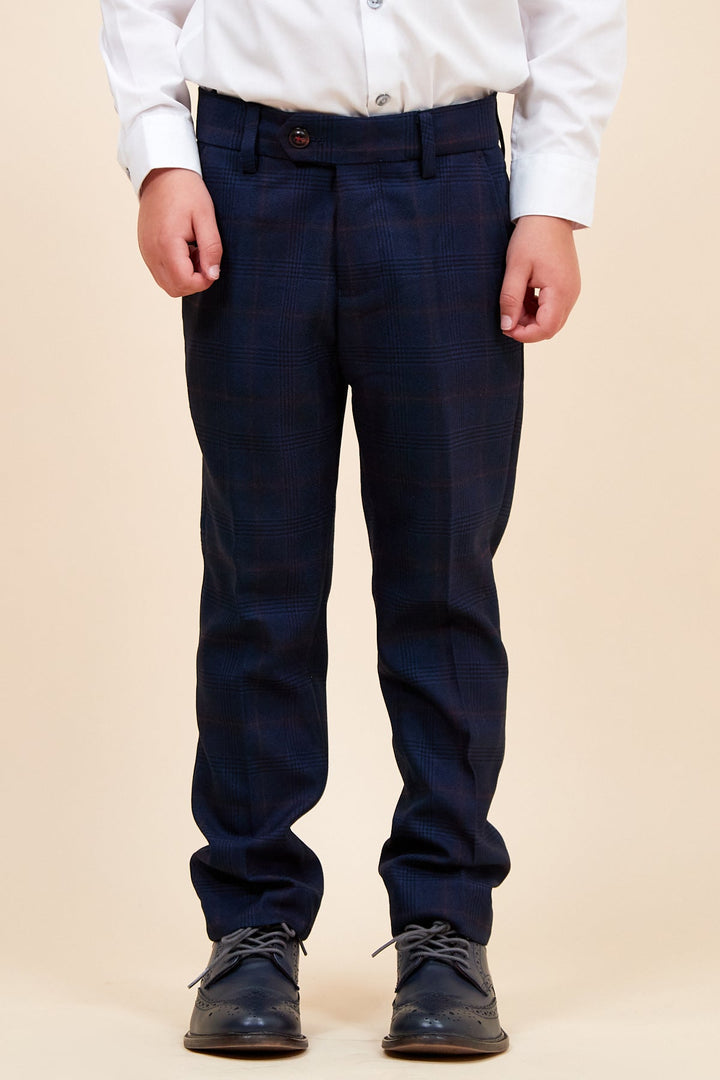Edinson Children's Navy Wine Check Print Three Piece Suit