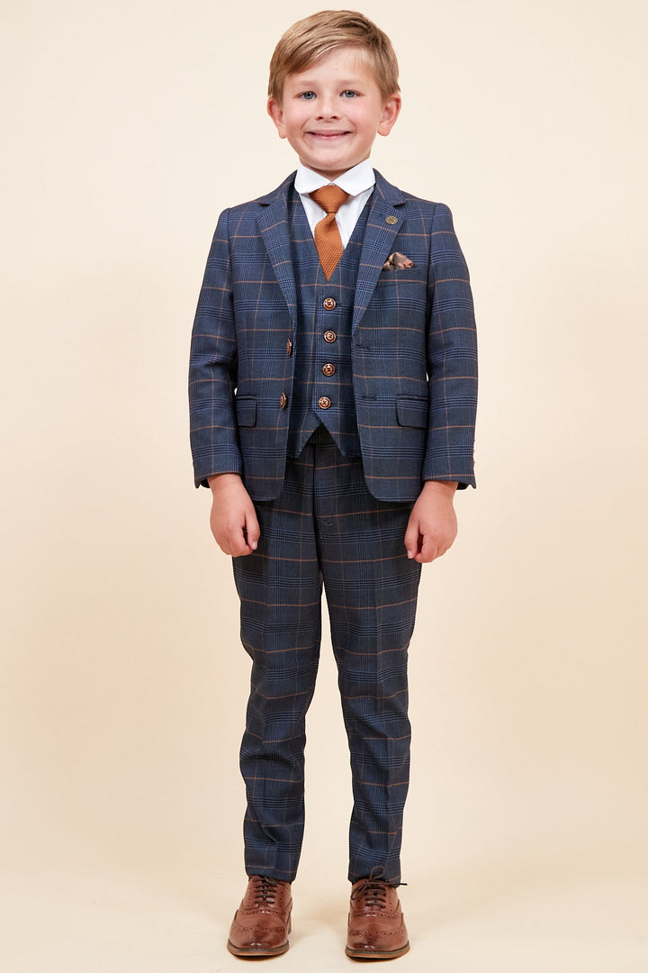 Jenson Children's Marine Navy Check Print Three Piece Suit