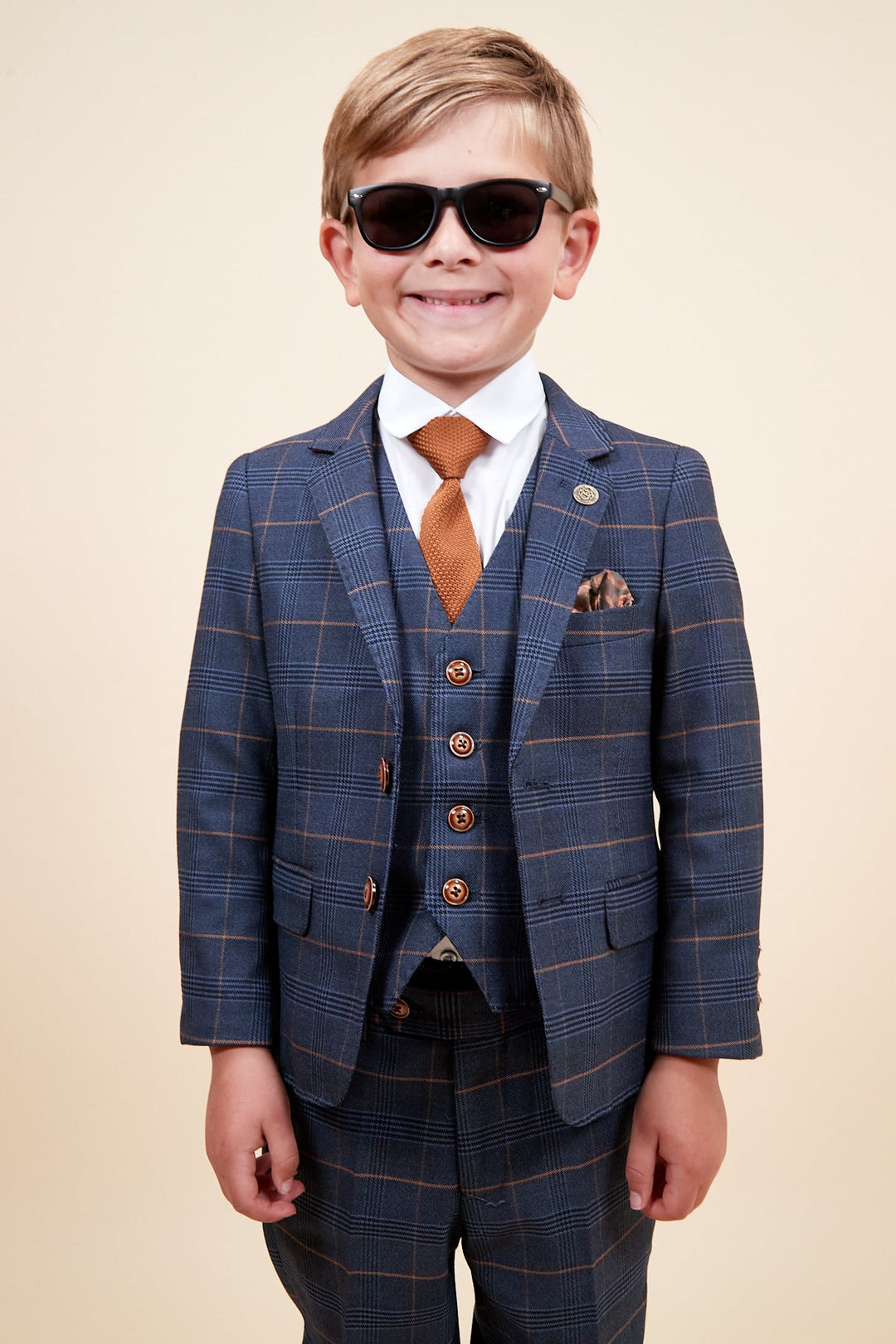 Jenson Children's Marine Navy Check Print Three Piece Suit