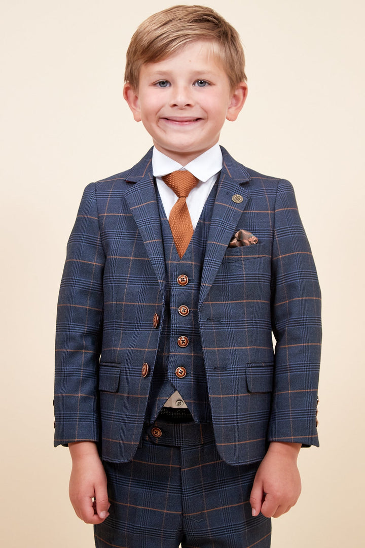 Jenson Children's Marine Navy Check Print Three Piece Suit