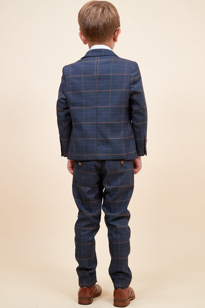 Jenson Children's Marine Navy Check Print Three Piece Suit