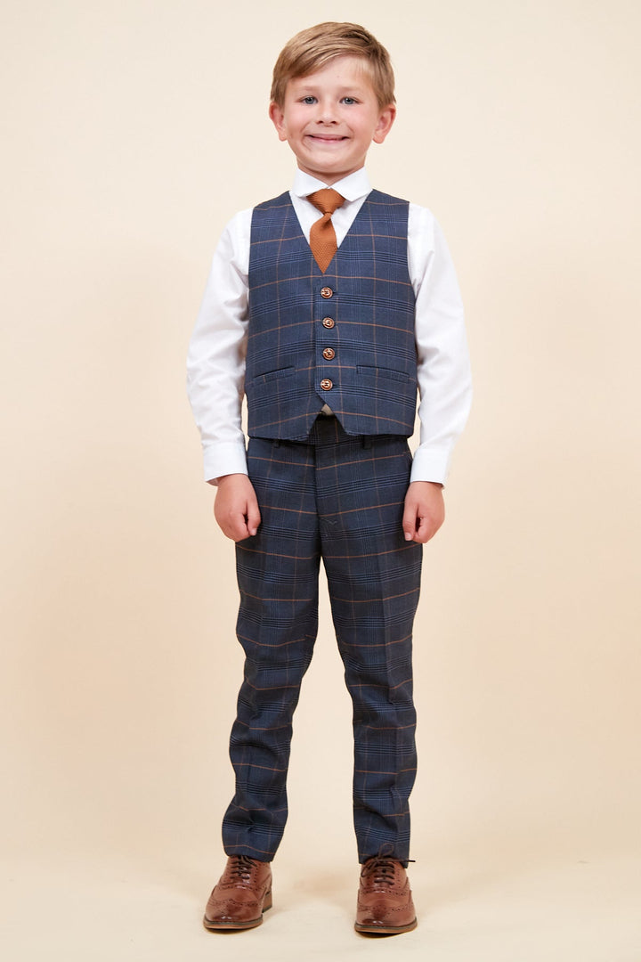 Jenson Children's Marine Navy Check Print Three Piece Suit