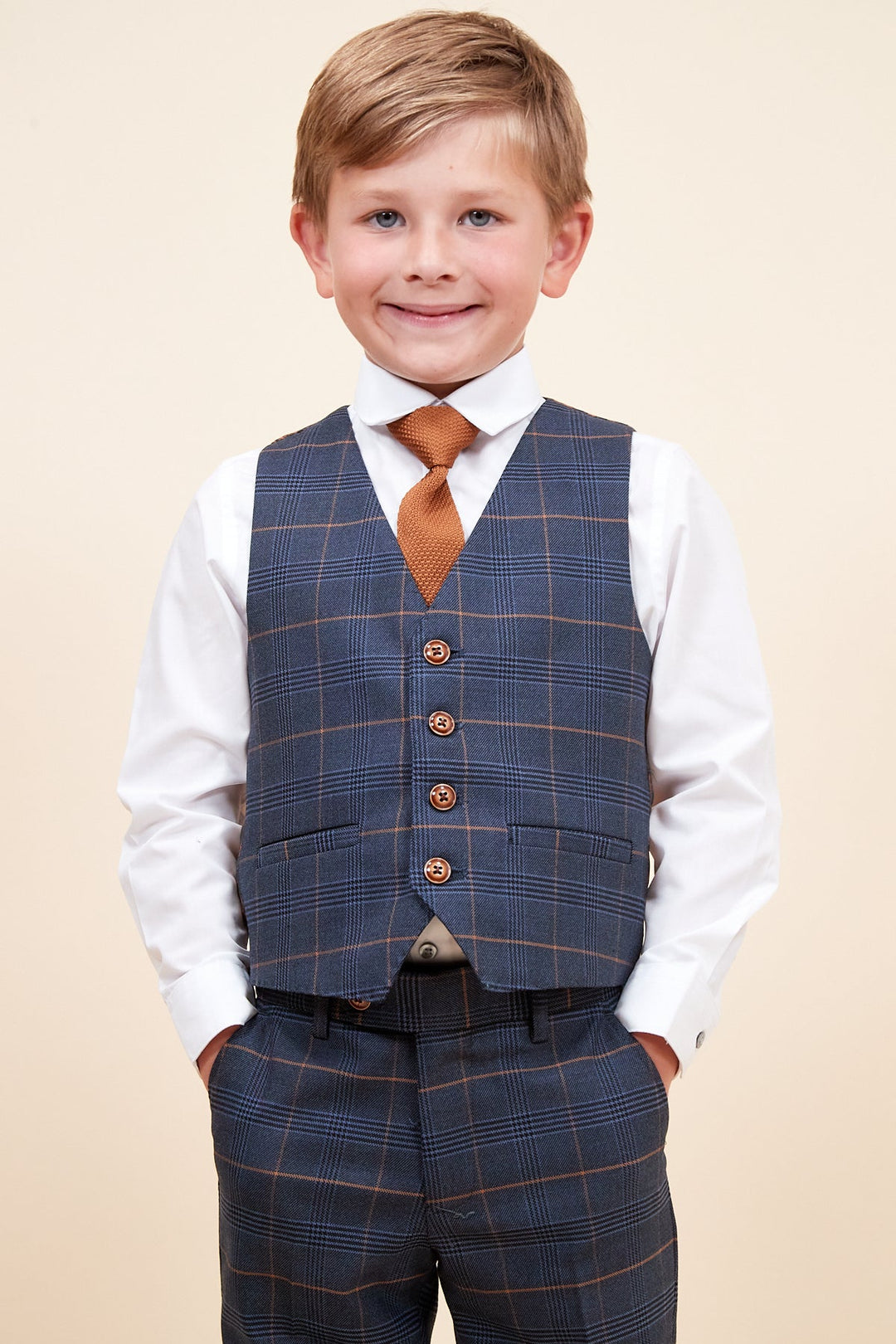 Jenson Children's Marine Navy Check Print Three Piece Suit