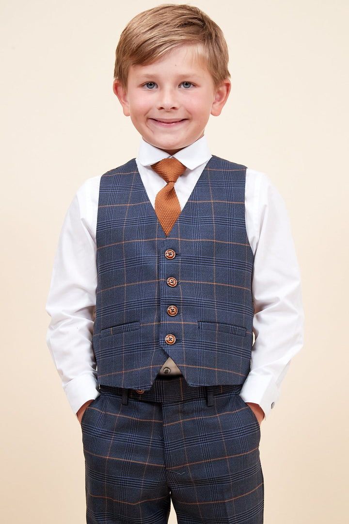 Jenson Children's Marine Navy Check Print Three Piece Suit