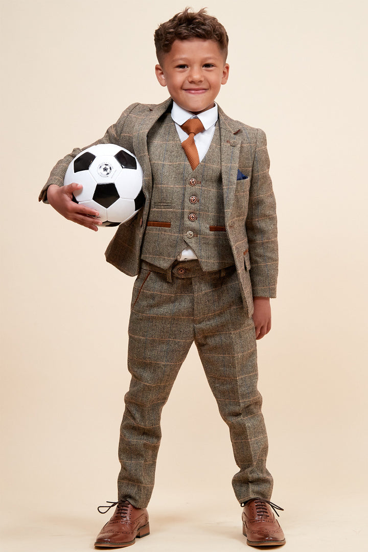 Ted Children's Tan Check Tweed Three Piece Suit
