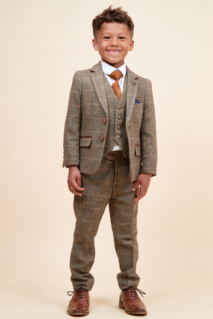 Ted Children's Tan Check Tweed Three Piece Suit