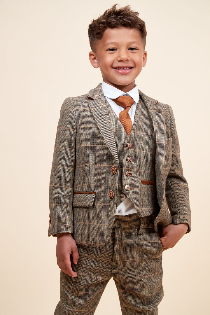 Ted Children's Tan Check Tweed Three Piece Suit