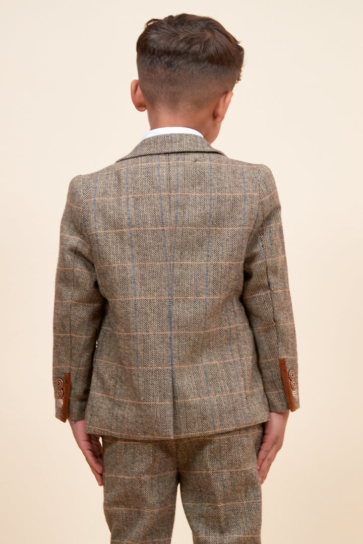 Ted Children's Tan Check Tweed Three Piece Suit