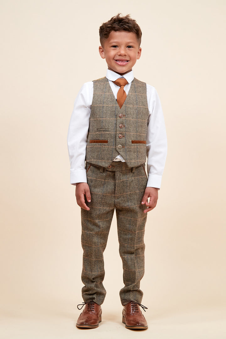 Ted Children's Tan Check Tweed Three Piece Suit