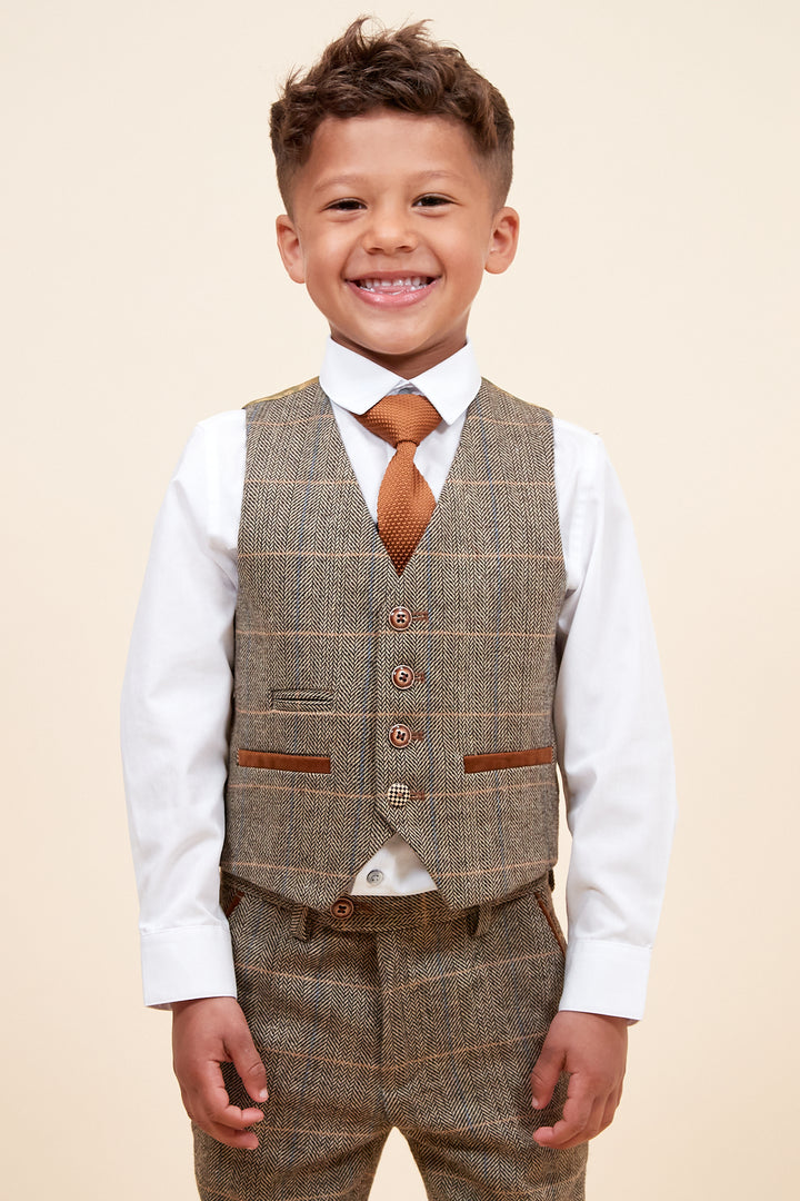 Ted Children's Tan Check Tweed Three Piece Suit
