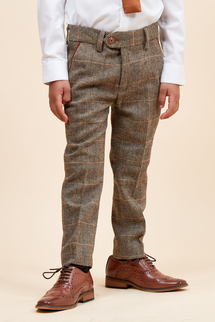 Ted Children's Tan Check Tweed Three Piece Suit