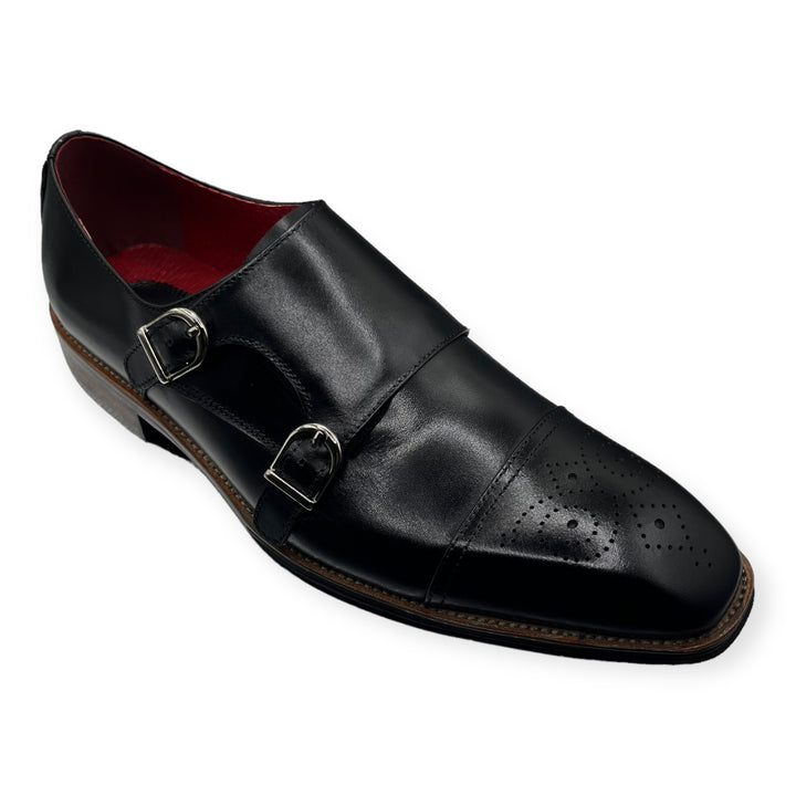 Roberts Black Brogue Shoe With Double Strap