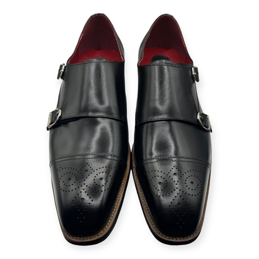 Roberts Black Brogue Shoe With Double Strap